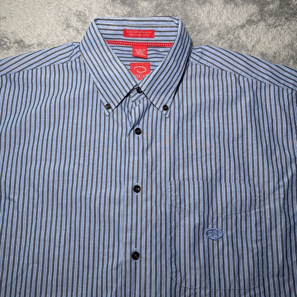 Oscar De La Renta Men's Large Long Sleeve Button Down Blue Striped Shirt
